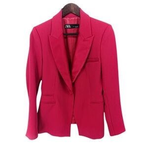 Zara Fuchsia Pink Tailored Blazer Womens Size Large Structured One Button Jacket